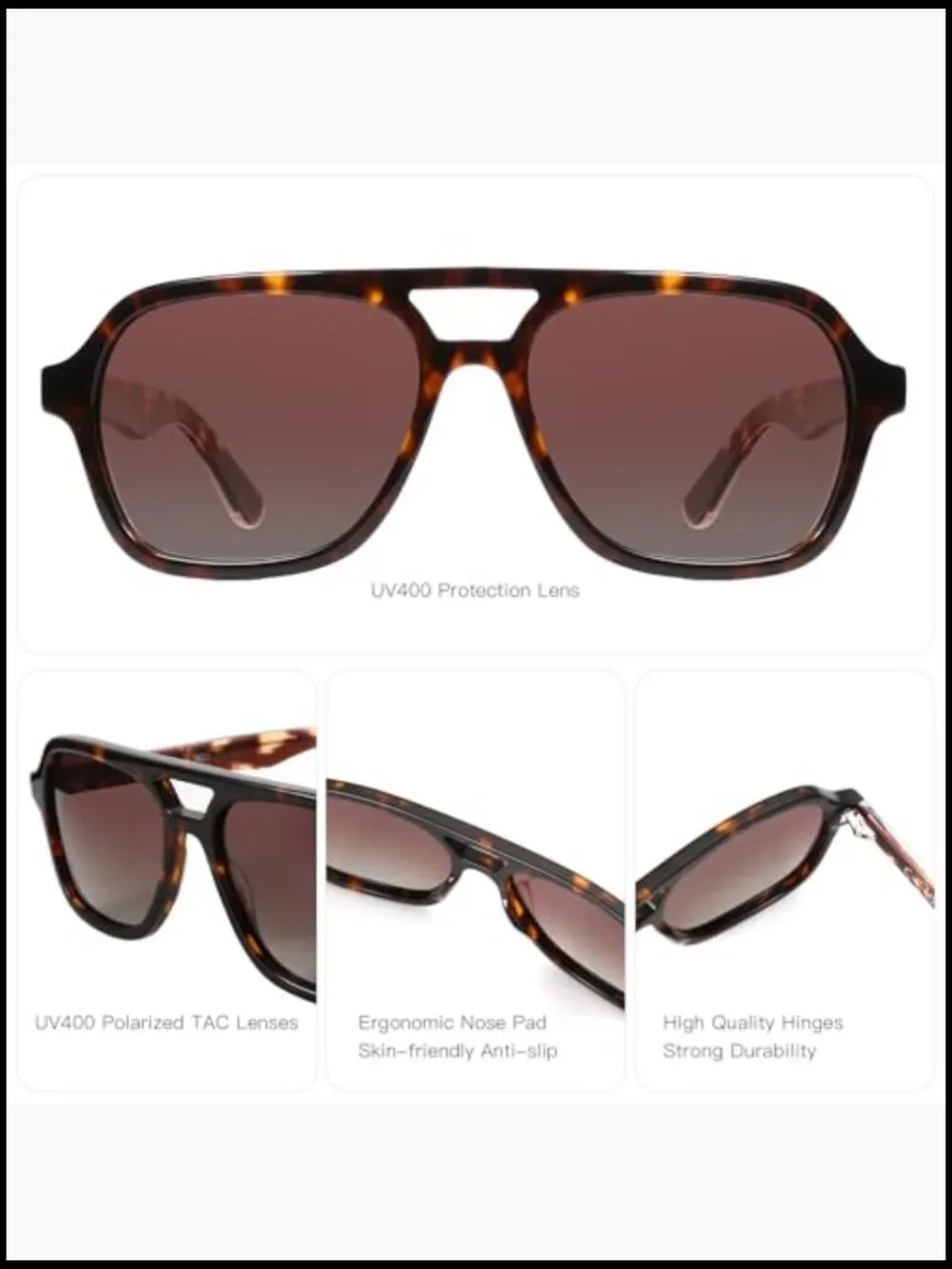 Polarized Aviator Sunglasses with UV400 Protection Acetate Frame